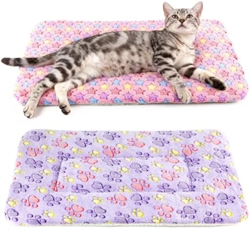 2 Pack Cat Blankets for Indoor Cats, Ultra Soft Reversible Mat, Fluffy Flannel by HeNdShe