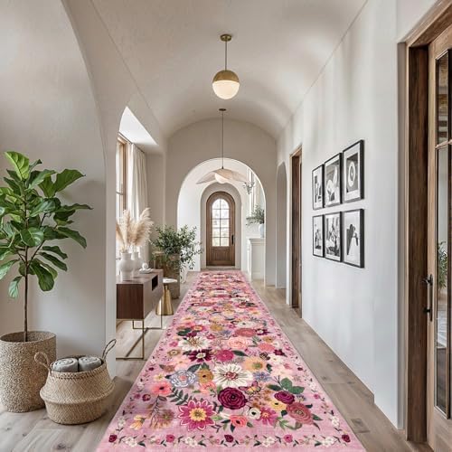 Floral Hallway Runner Rug for Bedroom Kitchen 2'6"x14' by WelcometoBabovid
