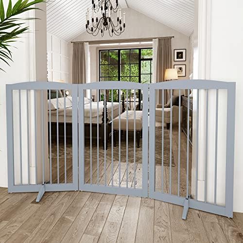 PUPETPO Freestanding Pet Gate for Dogs, Foldable Wooden Dog Gate for House - Image 2