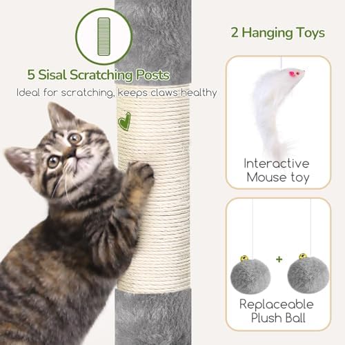 Globlazer 52in Cat Tree Tower for Indoor Cats, 2 Condos, Light Grey - Image 5