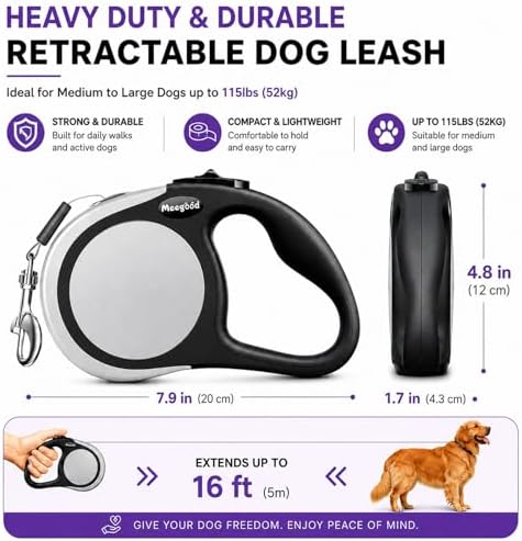 Heavy Duty Retractable Dog Leash-16ft Strong & Durable Walking Leash - Image 2