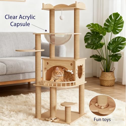 KVIDA 56.7" Solid Wood Cat Tree - Image 5