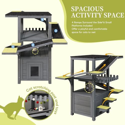 4-Tier Outdoor Cat House, Pine Wood Climbing Tower - Image 4