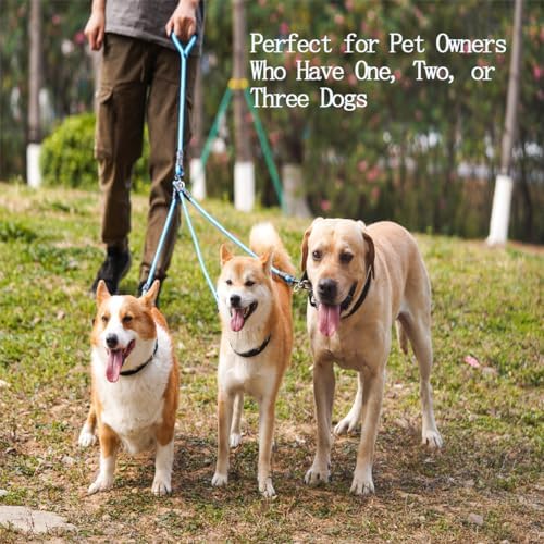 3 in 1 Dog Leash for 1-3 Dogs, 360° Swivel Blue - Image 4