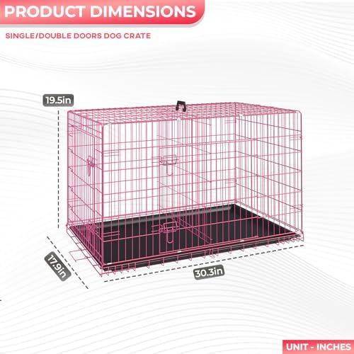 FDW | 30" Foldable Metal Dog Crate | Pink | Cage - Image 7