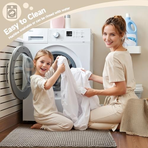 TYUU Waffle Bath Mat, Small Boho Bathroom Rugs Non Slip 24x16 Light Grey - Image 6
