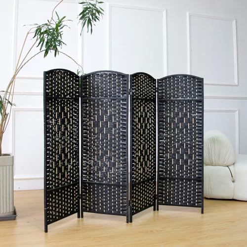 4-Panel Short Room Divider, 3.9 ft Freestanding Partition Wall, Natural Black - Image 4