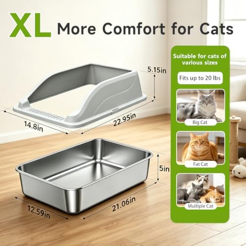 Stainless Steel Cat Litter Box, Extra Large XL Odor Free Metal Litter Box - Image 2