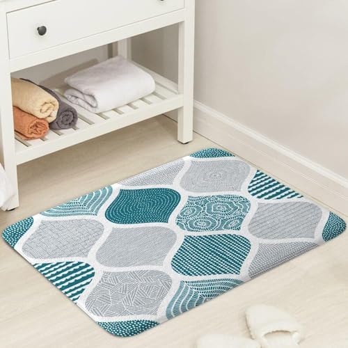 JAWO Teal and Grey Paisley Bath Mat - Image 3