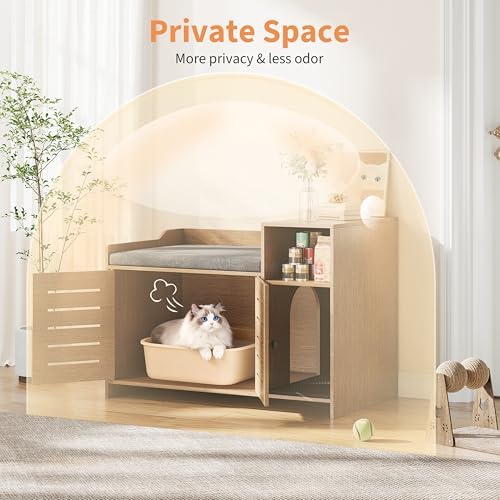Jojoka Tall Cat Litter Box Enclosure, 33.8" Wood Hidden Litter Box Cabinet - Image 2