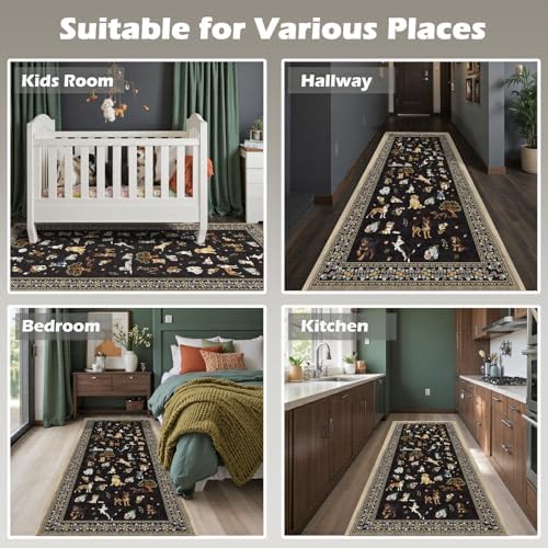 Black Floral Hallway Runner Rug 2x6 - Image 5