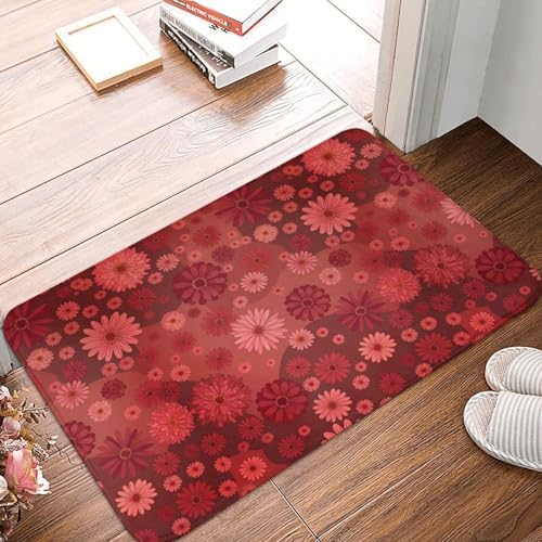 Red Flowers Bath Mat 24x16 Inch Non-Slip Soft Microfiber Bathroom Rugs Washable - Image 6