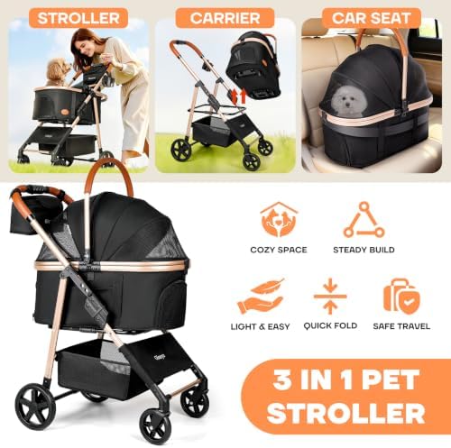 Dog Cat Stroller for Small/Medium Pets, 50 lbs, 3-in-1 Pet Stroller - Image 2