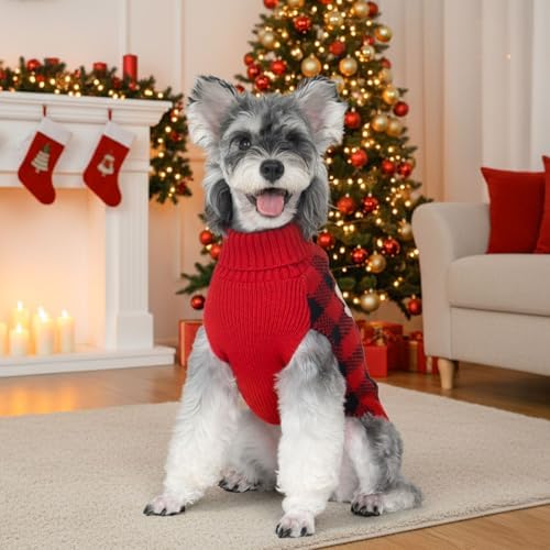 KYEESE Dog Christmas Sweater for Small Dogs with Red Buffalo Plaid Reindeer - Image 5