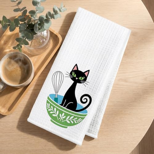 4 Pcs Cute Cat Kitchen Towels 24x14 Inch, Cats Gifts Reusable Dish Towels - Image 3