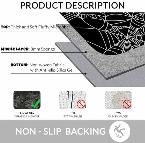 Halloween Spider Web Bath Rugs for Bathroom Black and White Durable Flannel - Image 6