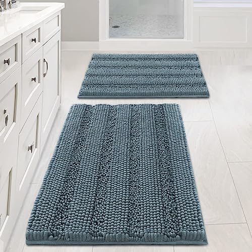 Non Slip Thick Shaggy Chenille Bathroom Rug Mat Set Extra Soft and Absorbent by HVERSAILTEX