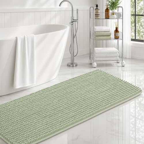 Ophanie Sage Green Bathroom Rugs 48x17, Soft Chenille Bath Mat, Non Slip by Ophanie