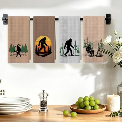 4 Pcs Bigfoot Hand Towels 24x14 Inch, Funny Big Foot Sasquatch Gifts - Image 4