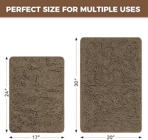 Bcoimo Bath Rugs Mat Set, 2 Piece Non Slip Chenille Latte Bathroom Mat Sets - Image 2
