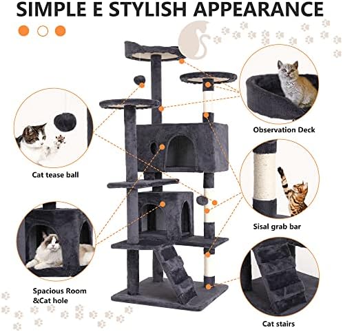 BestPet | 54" Cat Tree Tower | Ashy | Sturdy Multi-Level Cat Tree - Image 6