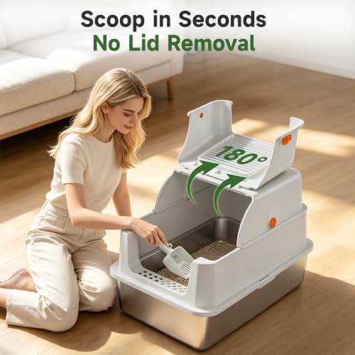 XL Enclosed Stainless Steel Litter Box - Image 4