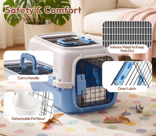 Dog & Cat Hard Carrier, 23IN Two-Door Plastic Pet Kennel - Image 4