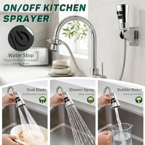 CECEFIN Kitchen Faucet Hose Attachment, 4-Mode ON/Off Spray Head w/Filter - Image 2