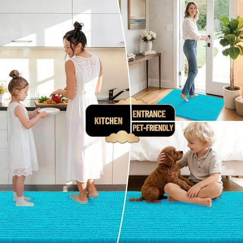 OLANLY Thick Chenille Absorbent Bathroom Rugs Mat 30x20, Aqua Sky - Image 6