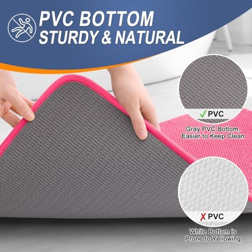 OLANLY Memory Foam Small Bathroom Rugs 24x16, Absorbent Bath Mat, Hot Pink - Image 4