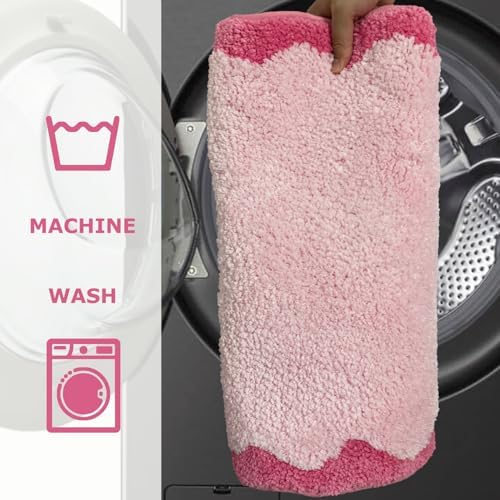 Cute Magenta‌ Pink Scalloped Bathroom Runner Rug, Fun Plush Luxury Microfiber - Image 6