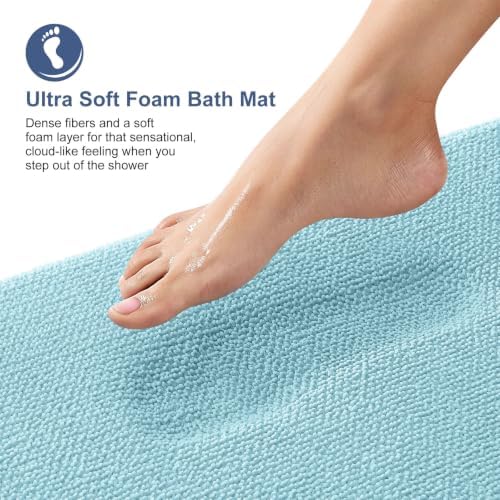 OLANLY Thick Memory Foam Bathroom Rugs 30x20, Absorbent Bath Mat, Sky Blue - Image 2