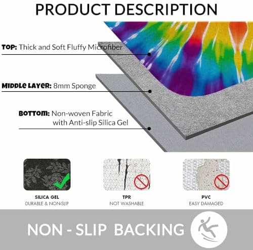 Tie Dye Bath Rugs Abstract Rainbow Swirl Tie Dye Microfiber Bathroom Mat Soft - Image 6