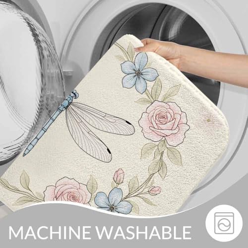 Floral Frame and Dragonfly Bath Rugs Microfiber Bathroom Mat Soft Plush Shaggy - Image 7
