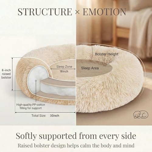 nononfish Medium Dog Bed, Calming Donut Plush Round Pet Bed - Image 4