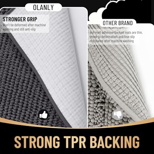 OLANLY Thick Chenille Bathroom Runner Rugs Mats 59x20, Dark Grey - Image 5