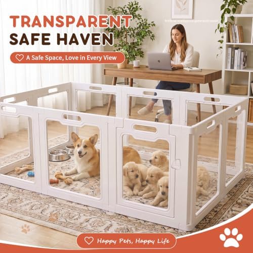 Clear Acrylic Dog Playpen Indoor, Non-Slip Design, Door Lock, Tool-Free Assembly - Image 6