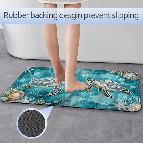 Ocean Turtle Bathroom Rug 29.5"x17", Super Absorbent Fast Drying Bath Mat - Image 3