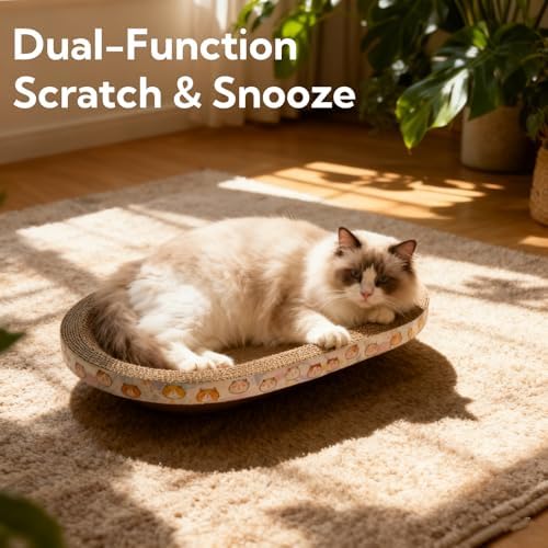 3 Pack Cat Scratcher Bed, Oval Cardboard Cat Scratcher Cat Scratch Pad Board - Image 2