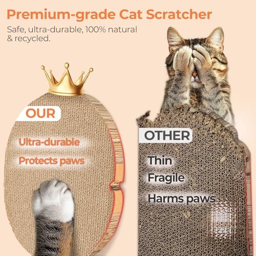 Oval Cat Scratcher Bed 16 in, 3 Reversible Cardboard Scratch Pads - Image 5