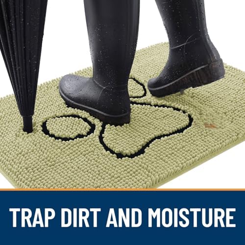 OLANLY Dog Door Mat for Muddy Paws 36x24, Paw Print Design Chenille Mud Mat - Image 2