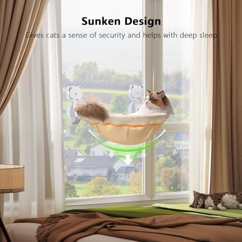 JUNSPOW Cat Window Perch Cordless, Foldable & Stable Cat Beds- Breathable Cat - Image 2