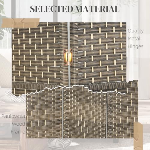 HOMCOM 4 Panel Room Divider 6 Ft Privacy Screen Hand-Woven Dark Rustic Oak - Image 5