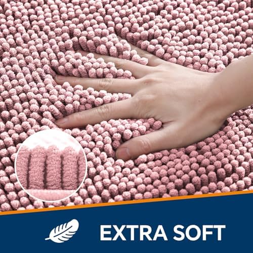 Chenille Bathroom Rug 20"x32" Blush, Non-Slip Plush Bath Mat - Image 3