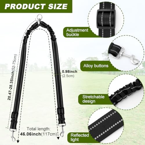 Double Dog Leash, 360° Swivel No Tangl-e Bungee Walking Training Leashes - Image 2