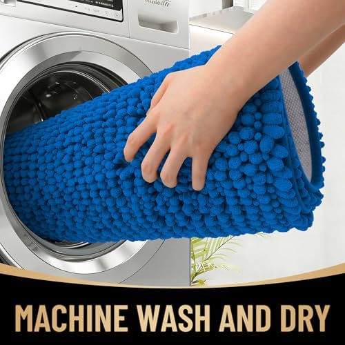 OLANLY Thick Chenille Bathroom Runner Rugs Mats 44x24, Deep Navy Blue - Image 4