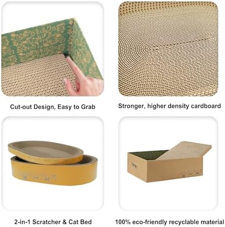 Comoney Cat Scratcher Bed 3 Pack, Oval Corrugated Cardboard Cat Scratch Pads - Image 5