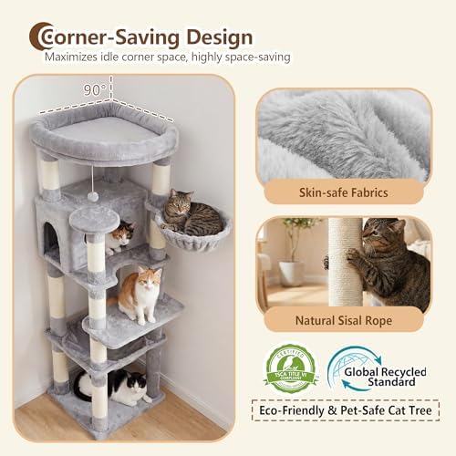 Heybly 53.1" Corner Cat Tree for Large Cats – Interactive Play HCT029W - Image 4