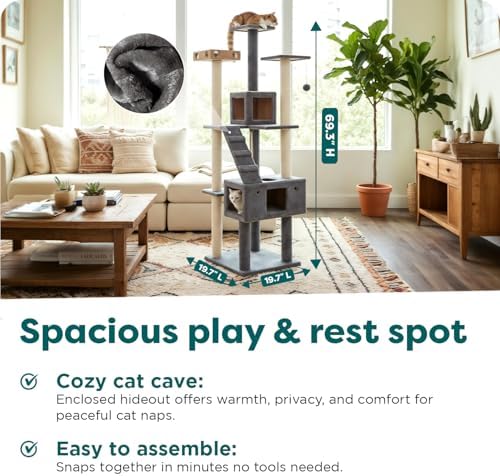 FurHaven 69.3" Tall Cat Scratching Post Tower - Image 3