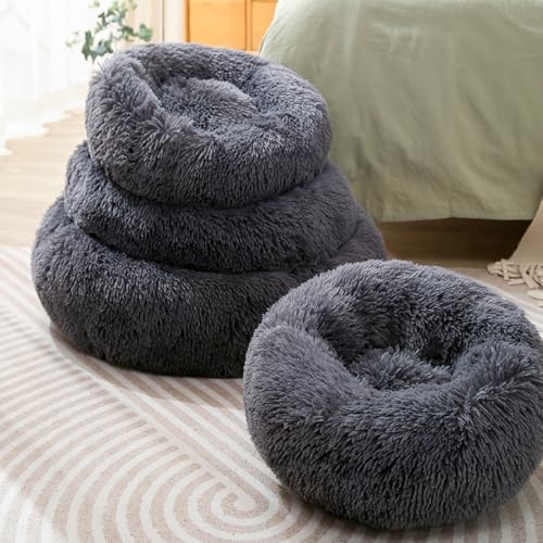 Round Donut Cat Bed Dog Bed Plush Calming Pet Beds Fluffy Rabbit Cave Warm Dog - Image 4